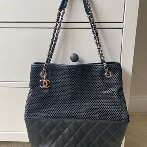 Chanel Black Leather Perforated Quilted Shoulder Bag